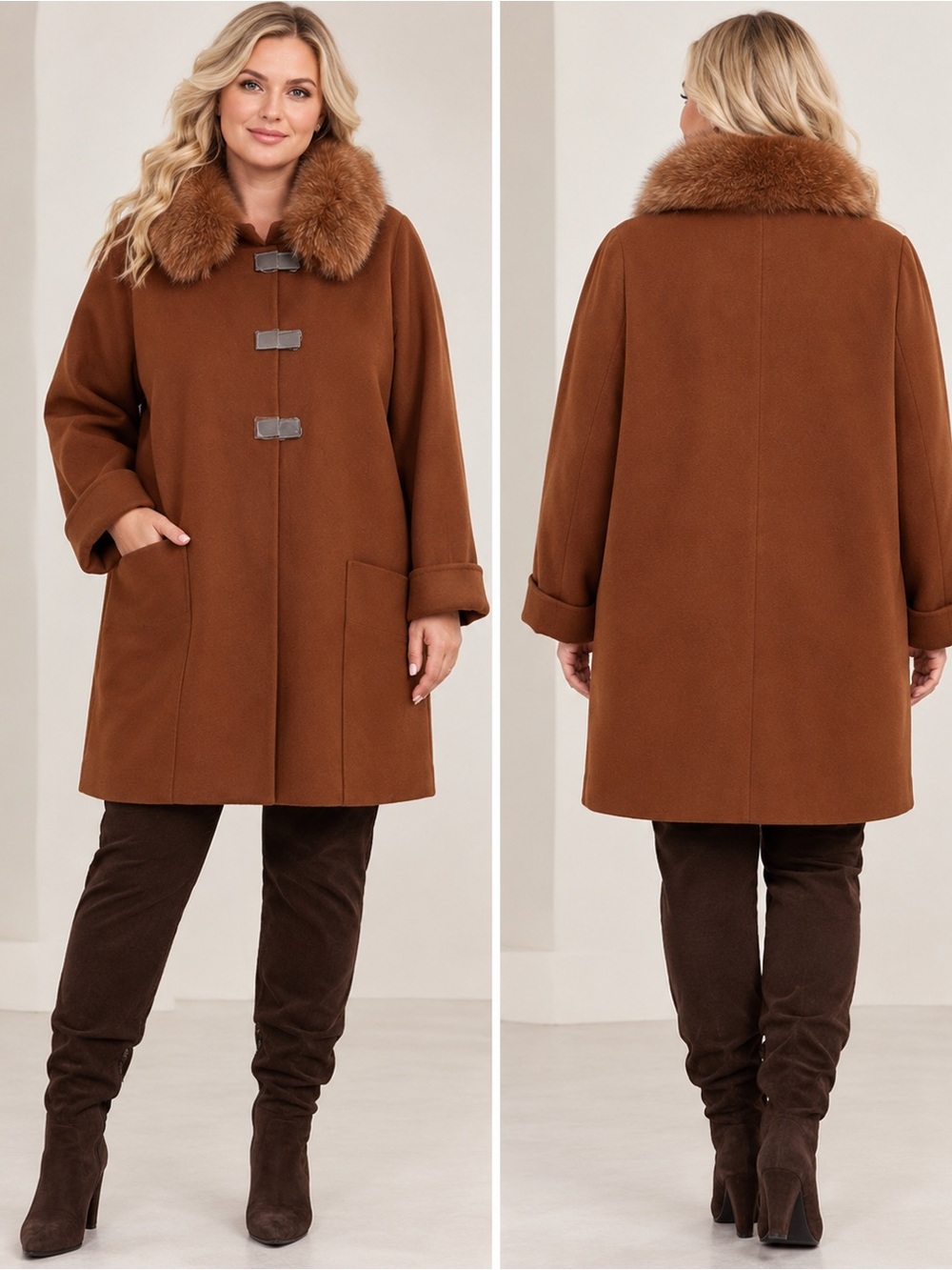 SALE🔥NWT WOMEN WINTER‎ WOOL BLEND COAT OVERSIZED REAL FUR COLLAR RAGLAN SLEEVES